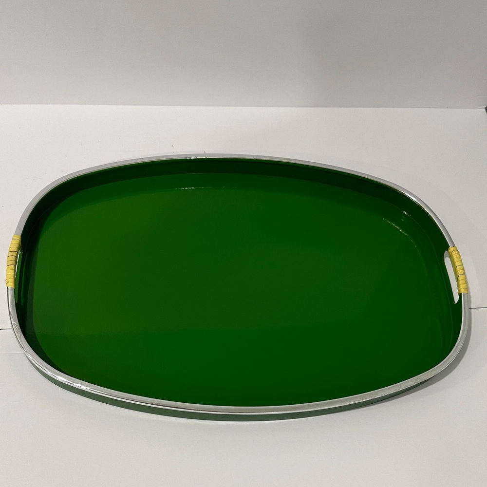 Vintage Green Oval Tray with Handles. Would be great for serving at Christmas.